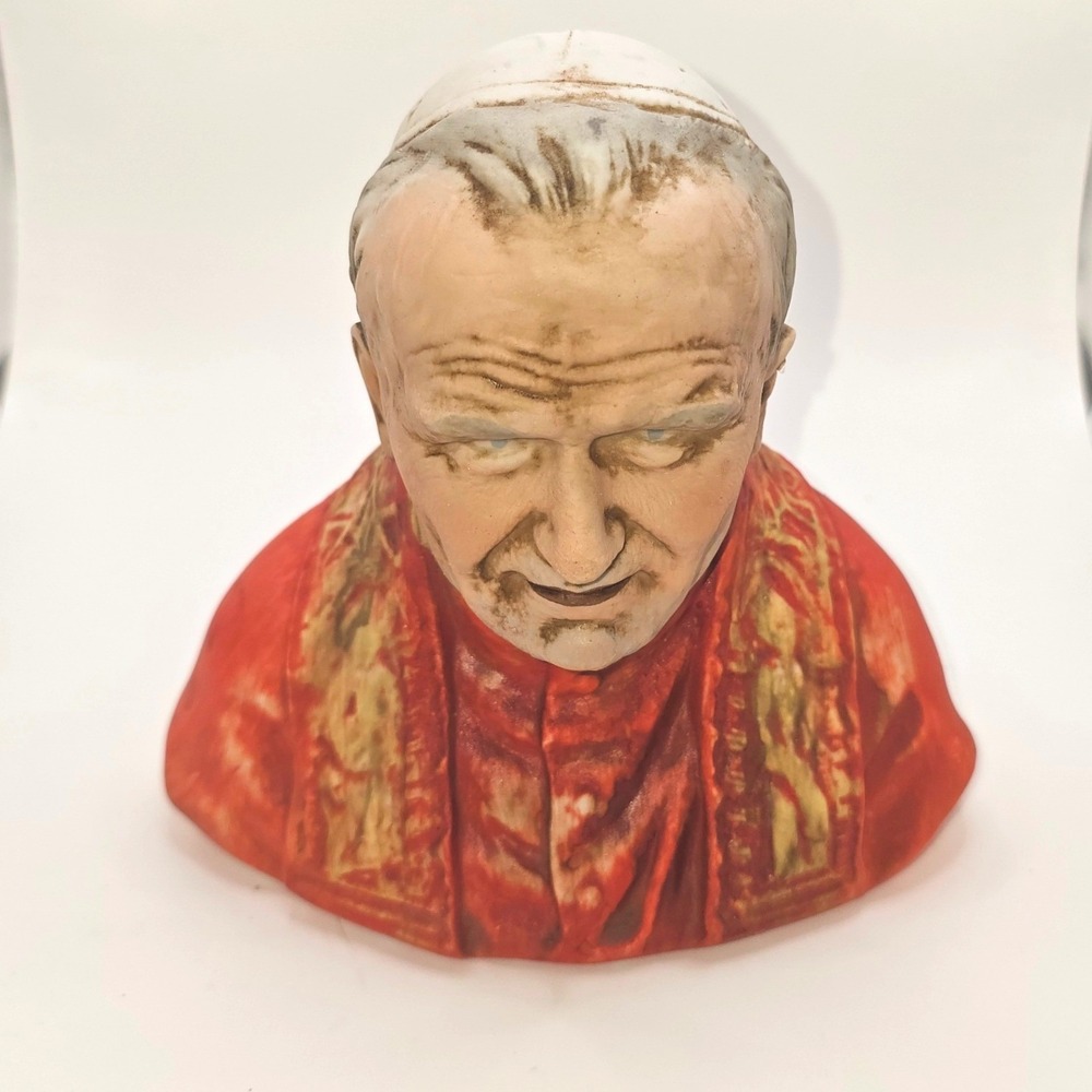 Vintage Pope John Paul II Porcelain Bust Milano Italy Crown N Mark Red Gold
